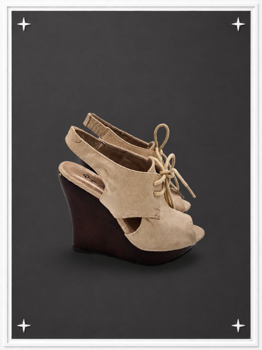 Vintage Y2K! Beige Suede Peep-Toe Lace-Up Platform Wedges by Qupid | Women's 6.5